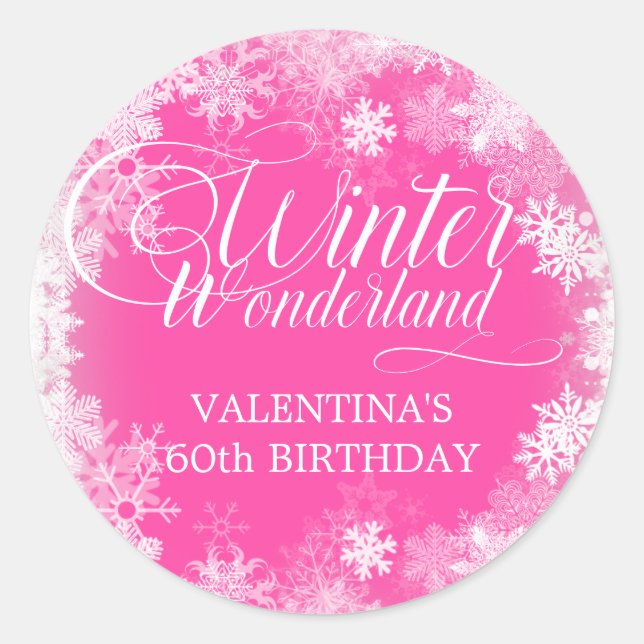 60th Birthday Winter Wonderland Snowflake Favor Classic Round Sticker (Front)