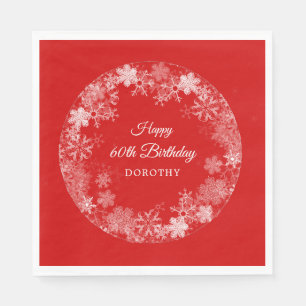 60th Birthday Winter Wonderland Snowflake Red Napkins