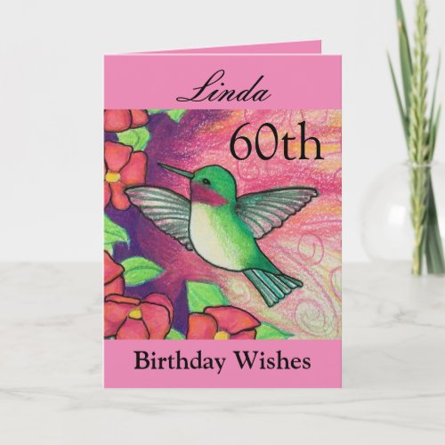 60th Birthday Wishes Pretty Pink Hummingbird Card