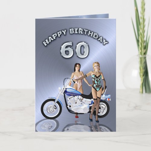 60th birthday with girls and a motorcycle card