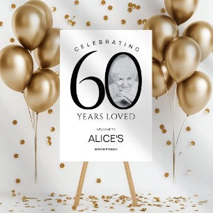60th Birthday with Photo in Number, Minimalist Foam Board