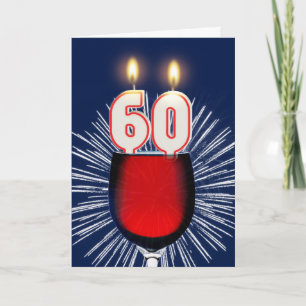 60th Birthday with wine and candles Card