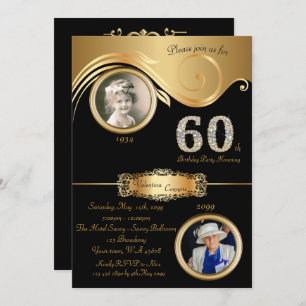 60th,Birthday Woman 60th,elegant art deco,black Invitation