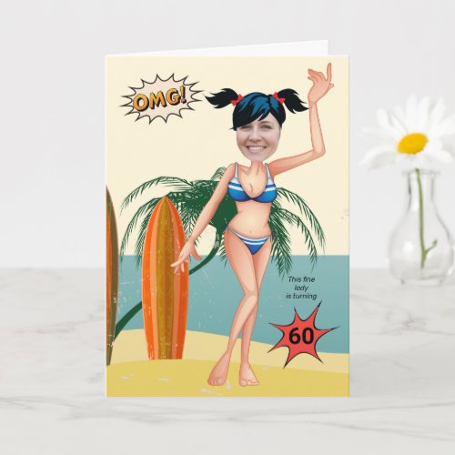 60th Birthday Womens New Funny Beach Bikini Card