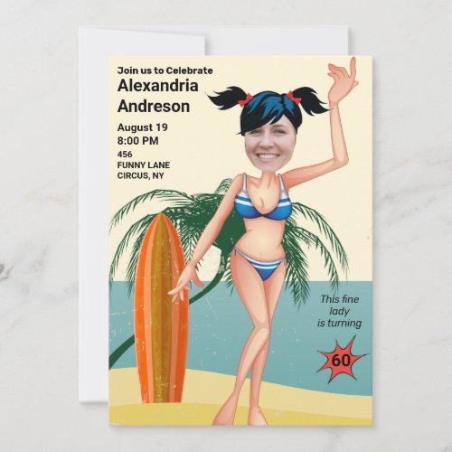 60th Birthday Womens New Funny Beach Bikini Invitation