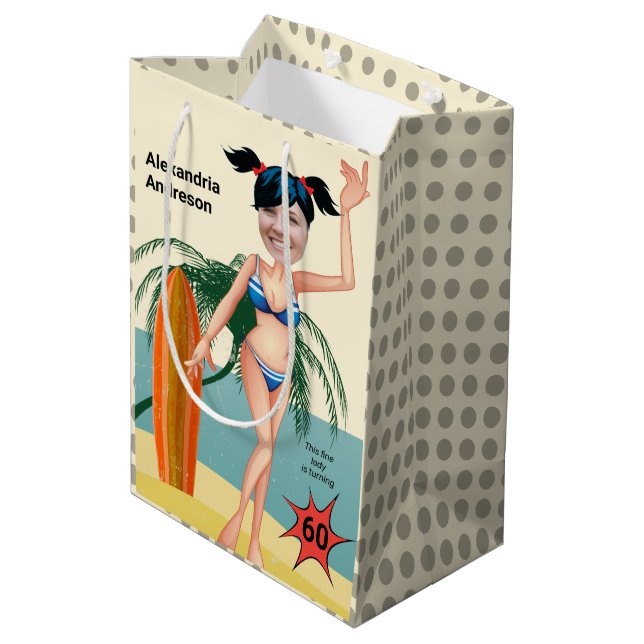 60th Birthday Womens New Funny Beach Bikini Medium Gift Bag (Back Angled)