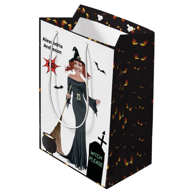 60th Birthday Womens New Funny Witch Please Medium Gift Bag (Back Angled)