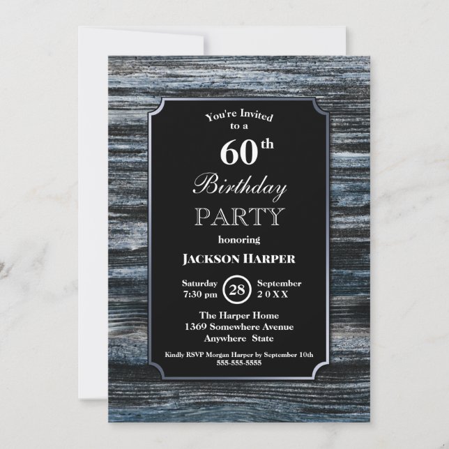 60th Birthday Wood Party Invitation (Front)