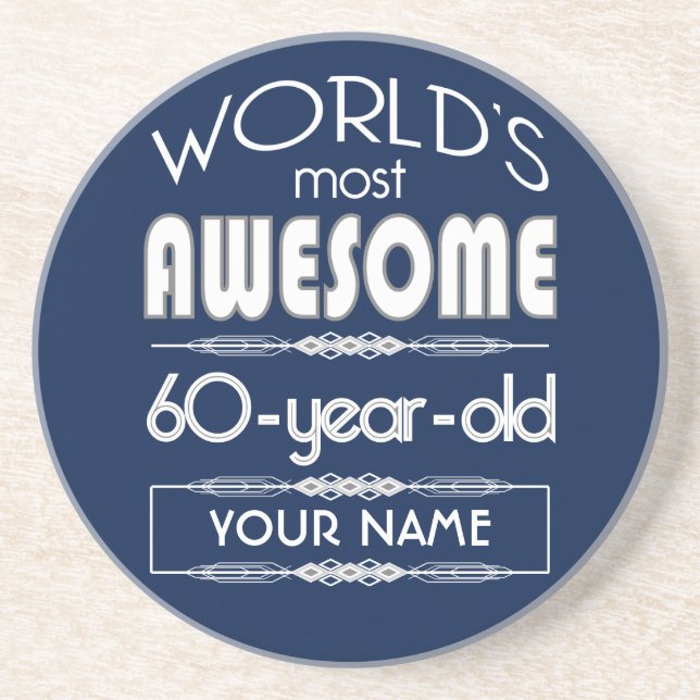 60th Birthday Worlds Best Fabulous Dark Blue Drink Coaster (Front)