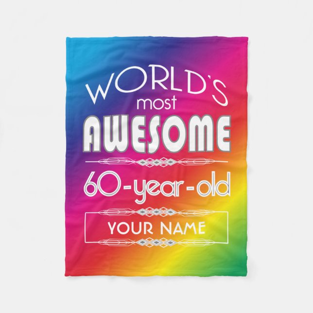 60th Birthday Worlds Best Fabulous Rainbow Fleece Blanket (Front)