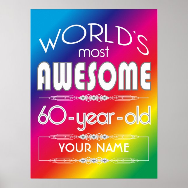 60th Birthday Worlds Best Fabulous Rainbow Poster (Front)