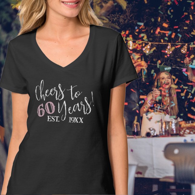 60th Birthday Year Est. Cheers to 60 Women's Black T-Shirt (Creator Uploaded)