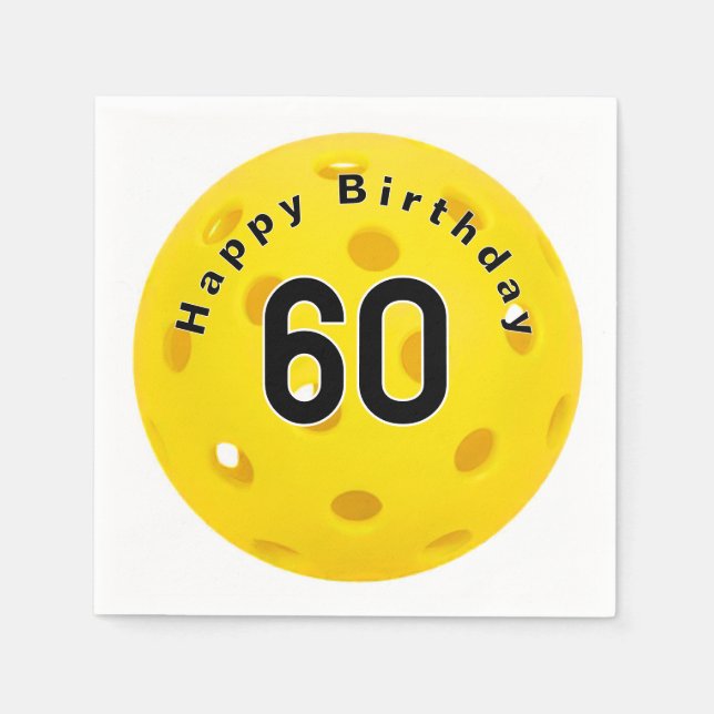60th Birthday Yellow Pickleball Napkins (Front)