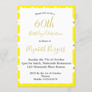 60th Birthday Yellow Simple Daisy Gold Milestone Invitation