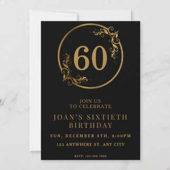 60th Black And Gold Elegant Birthday Party Invitation | Zazzle