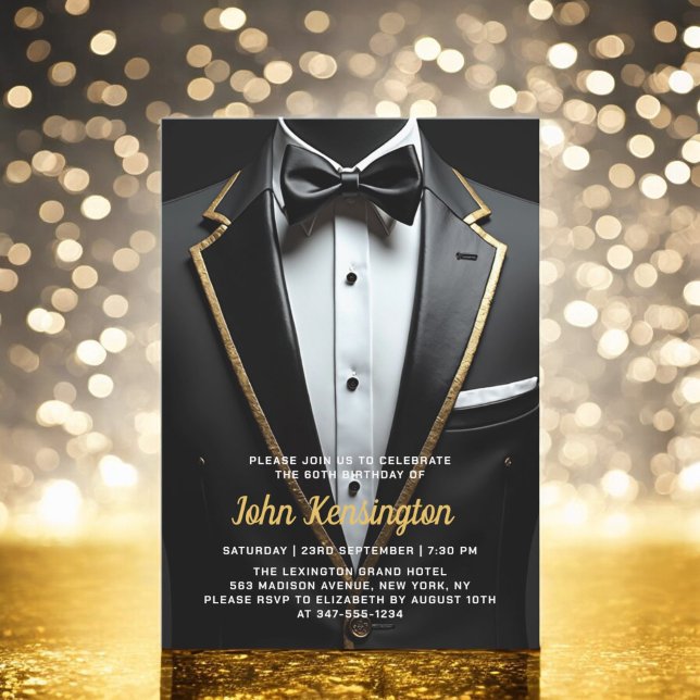 60th Black and Gold Tuxedo Birthday Event Invitation (Creator Uploaded)