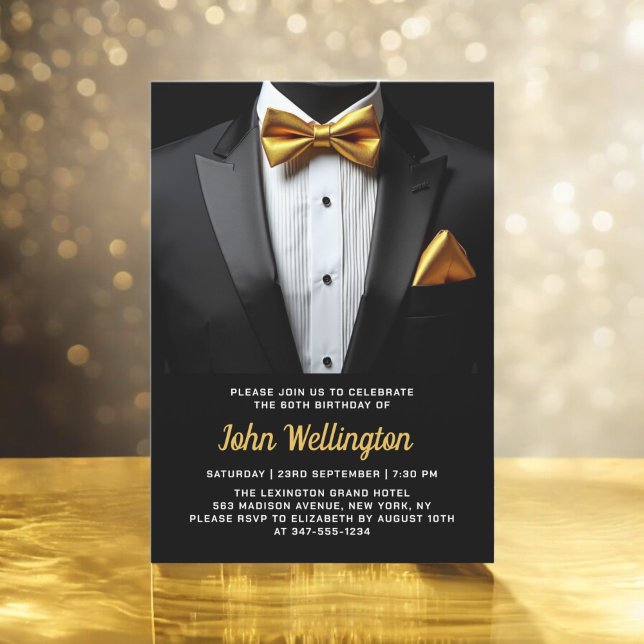 60th Black and Gold Tuxedo Birthday Event Invitation (Creator Uploaded)