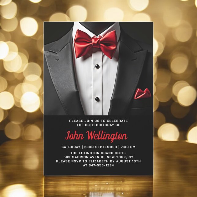 60th Black and Red Tuxedo Birthday Event Invitation (Creator Uploaded)