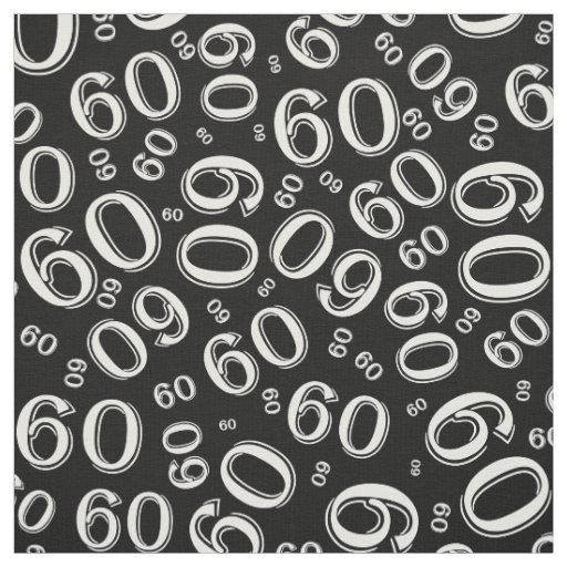 60th  Black & White Random Number Pattern 60 Fabric