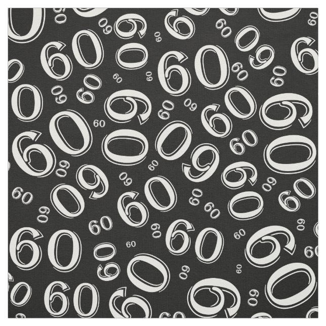 60th  Black & White Random Number Pattern 60 Fabric (Swatch)