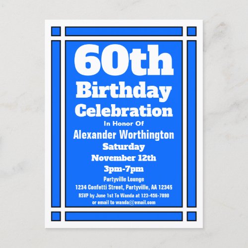 60th Blue Geometric Birthday Invite Postcard