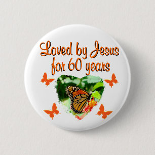 60TH BUTTERFLY BIRTHDAY DESIGN PINBACK BUTTON