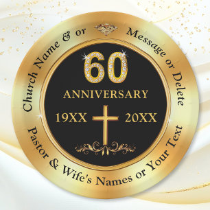 60th Church Anniversary, Black and Gold  Paper Plates