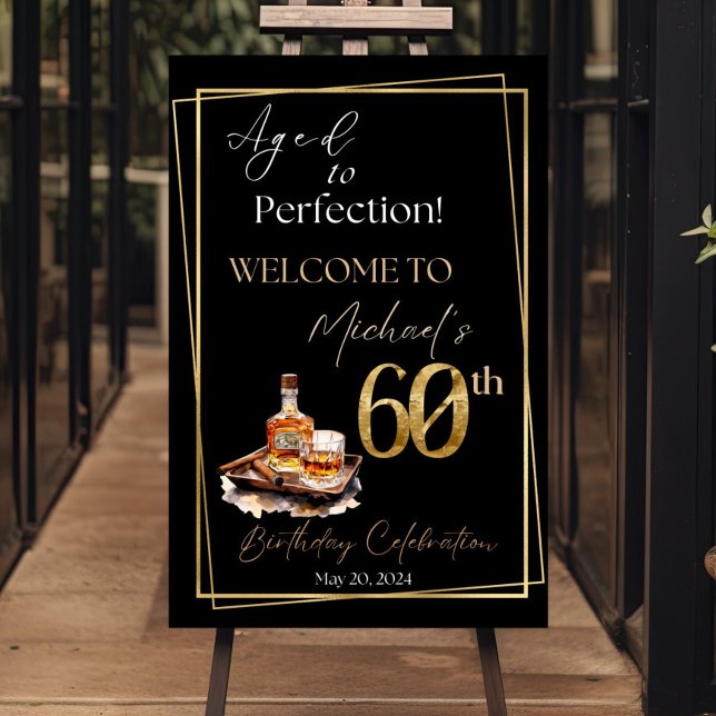 60th Cigar & Whiskey Birthday Welcome Sign, Aged Foam Board (Creator Uploaded)