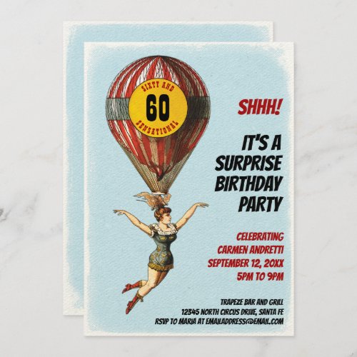 60th Circus Balloon Girl Invitation
