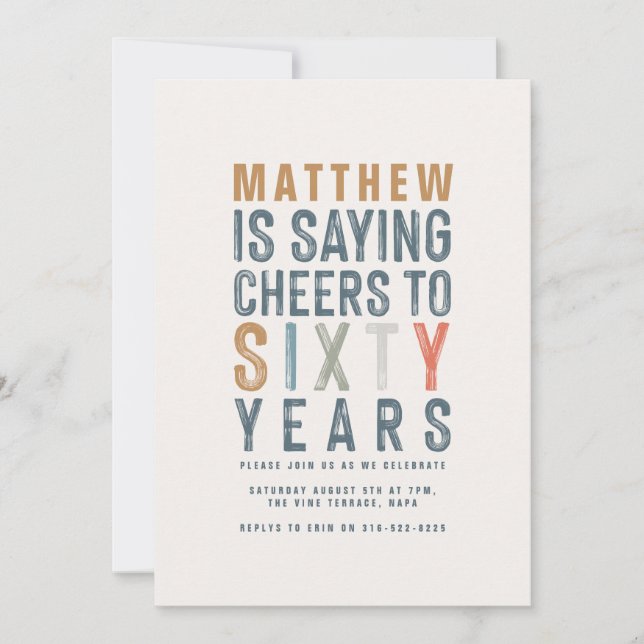 60th Classy colorful cheers to sixty year birthday (Front)