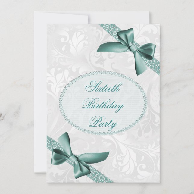 60th Damask and Bows Birthday Party Invitation (Front)