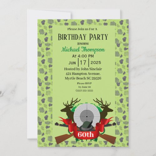 60th Deer Hunter Camouflage Birthday Invitation