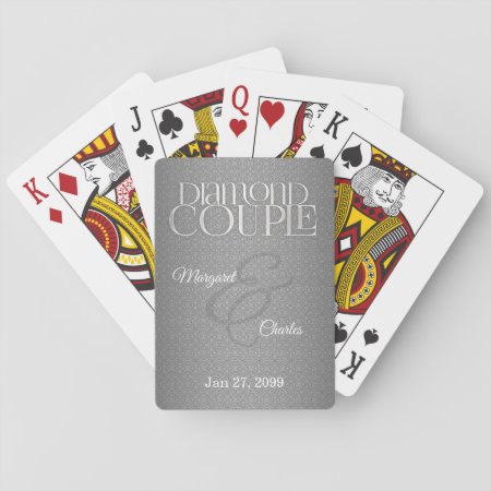 60th Diamond Anniversary Damask Names Date Playing Cards