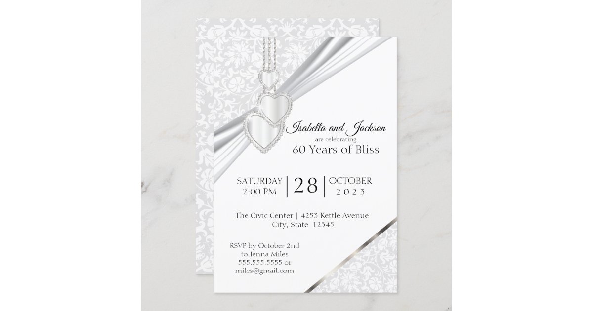 Flourish 60th Diamond Wedding Anniversary Invite, Zazzle