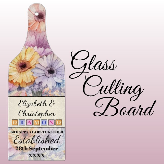 60th diamond anniversary floral peach cutting board (Creator Uploaded)