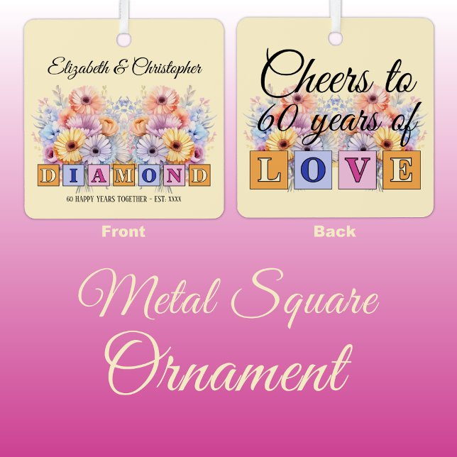 60th diamond anniversary flowers peach metal ornament (Creator Uploaded)