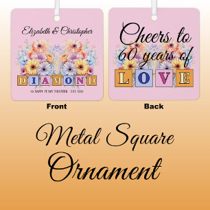 60th diamond anniversary flowers pink metal ornament