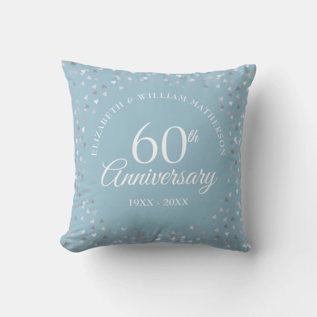 60th Diamond Anniversary Hearts Wedding Photo Throw Pillow (Front)