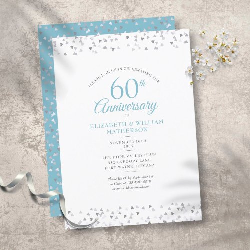 60th Diamond Anniversary Love Hearts Confetti Invitation
