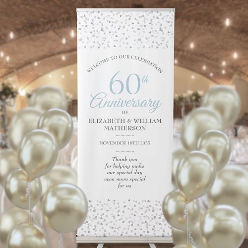 60th Diamond Anniversary Love Hearts Welcome Retractable Banner