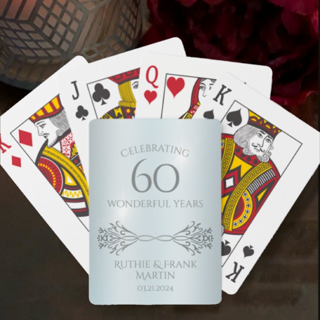 60th Diamond Anniversary Stylish Personalized Gift Poker Cards (Unique, elegant, playing cards with personalized couple name and 60th anniversary date for keepsake.)