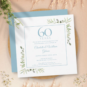 60th Diamond Anniversary Watercolour Greenery Invitation
