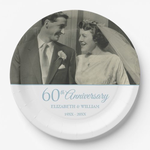 60th Diamond Anniversary Wedding Photo Paper Plates
