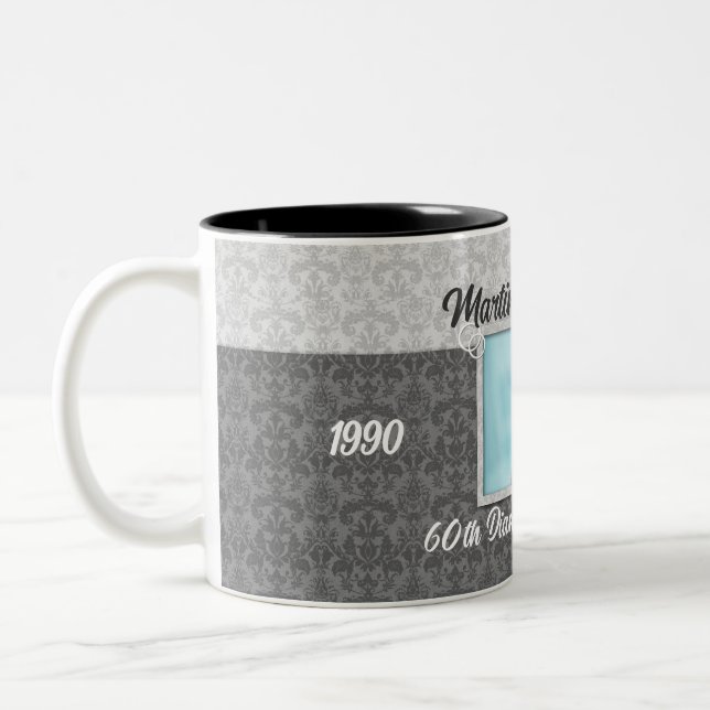 60th Diamond Anniversary with Couple's Photo Two-Tone Coffee Mug (Left)