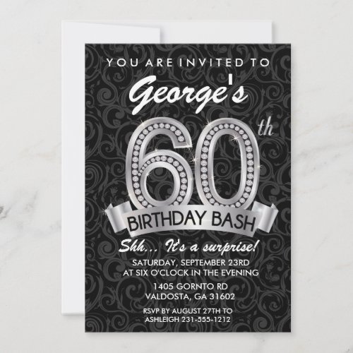 60th Diamond Birthday Invitation Milestone