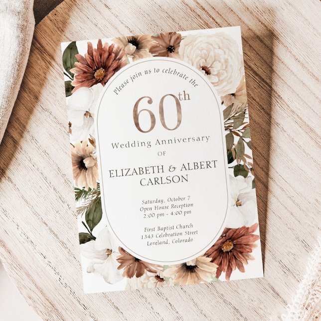 60th Diamond Floral Wedding Anniversary Invitation (Creator Uploaded)