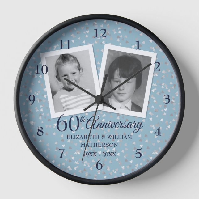 60th Diamond Wedding Anniversary 2 Photo Clock (Front)