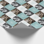 60th Diamond Wedding Anniversary 2 photos Wrapping Paper<br><div class="desc">60 years of love anniversary add your own two photo diamond anniversary wrapping gift paper. A simple line art heart stone effect graphic pale diamond blue aqua and white squares personalized wrap. Customize with your own choice of names or relations, to photos of the happy couple now and then and...</div>
