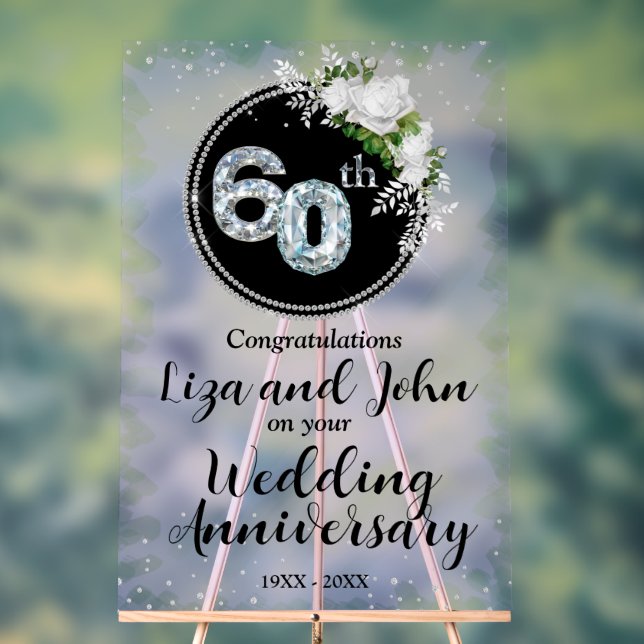 60th Diamond Wedding Anniversary Acrylic Sign (Neutral)