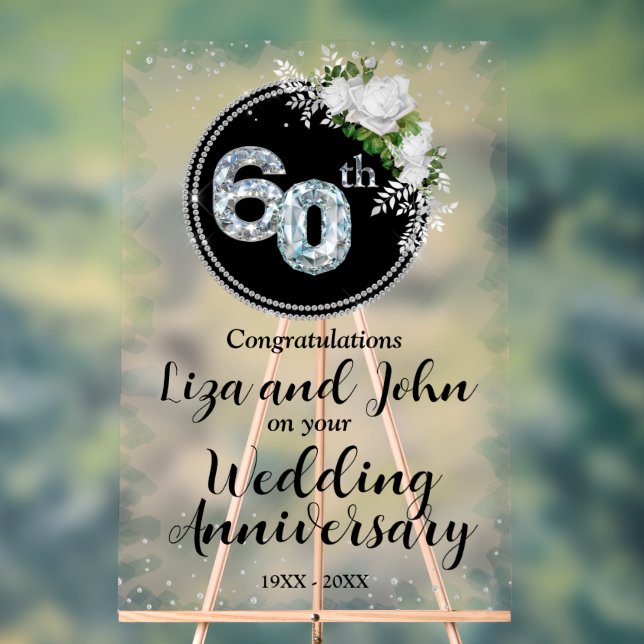 60th Diamond Wedding Anniversary Acrylic Sign (Neutral)